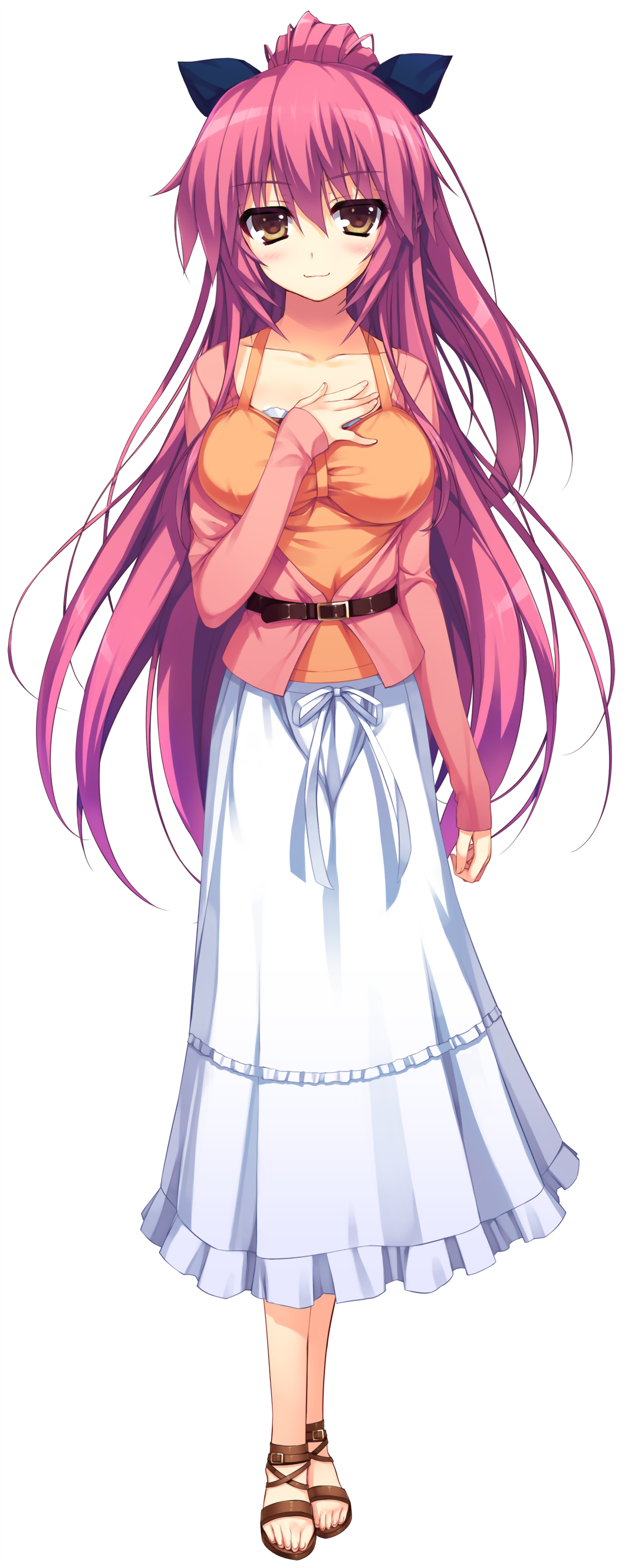 1girl, absurdres, akusera, blush, breasts, brown_eyes, dress, full_body
