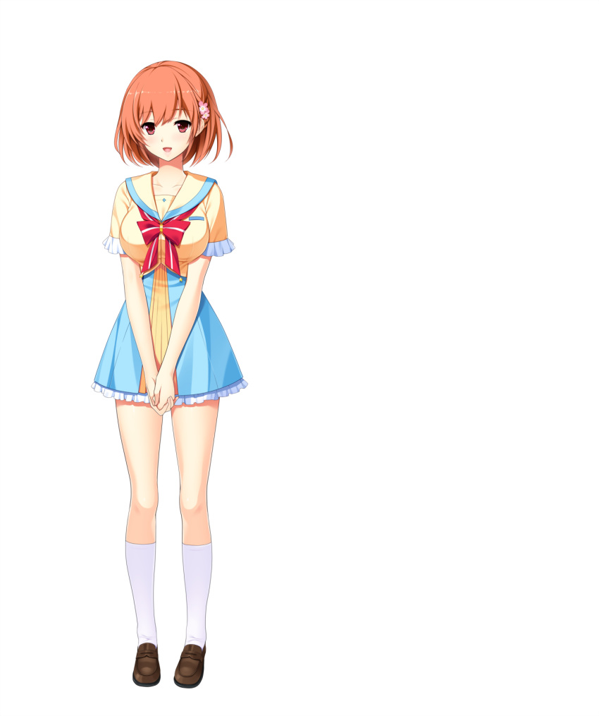 1girl, blush, breasts, brown_hair, flower, frilled_skirt, frilled_sleeves, frills