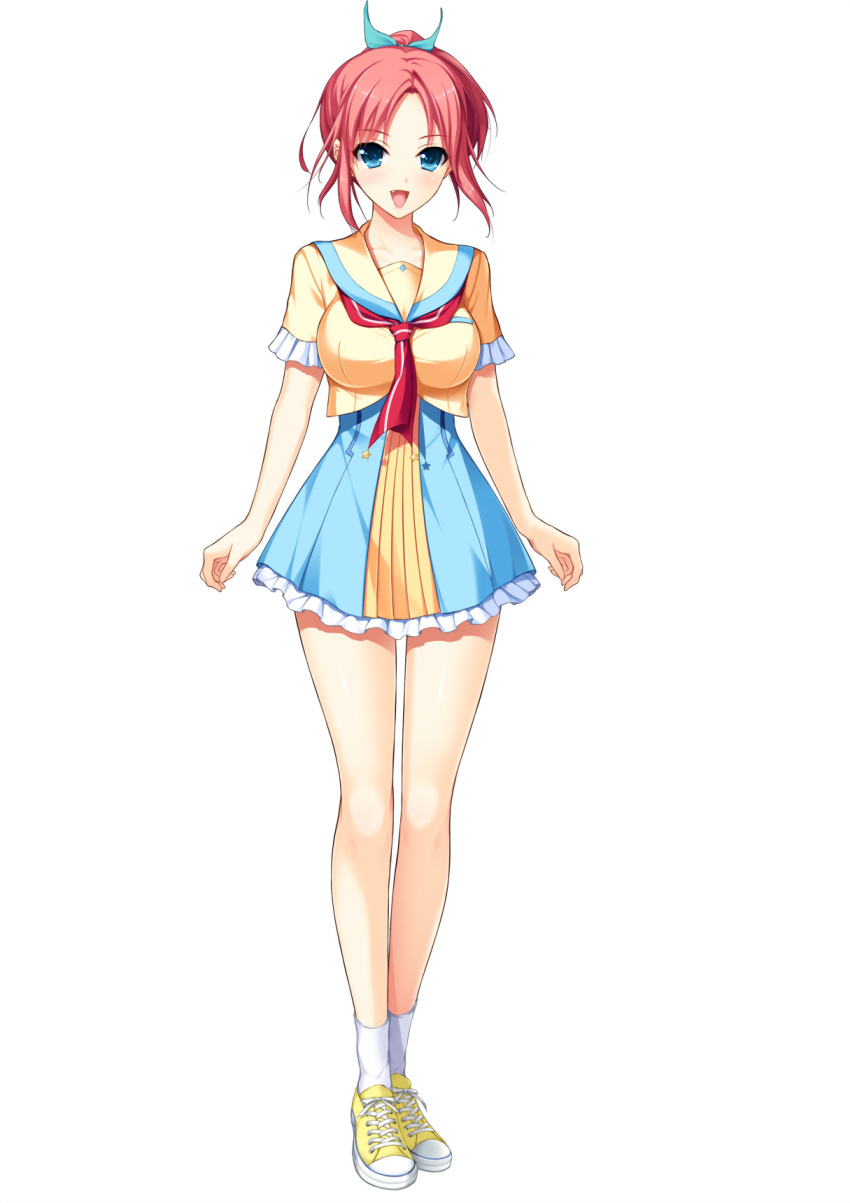 1girl, blue_eyes, bow, breasts, frilled_skirt, frilled_sleeves, frills, full_body