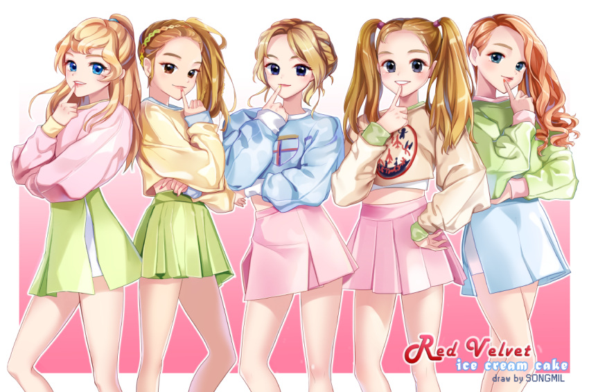 5girls, finger_to_mouth, ice_cream_cake_(album), irene_(red_velvet), joy_(red_velvet), midriff, multiple_girls, real_life, red_velvet_(group), seulgi_(red_velvet), skirt, sm_entertainment, smile, songmil, sweater, wendy_(red_velvet), yeri_(red_velvet)