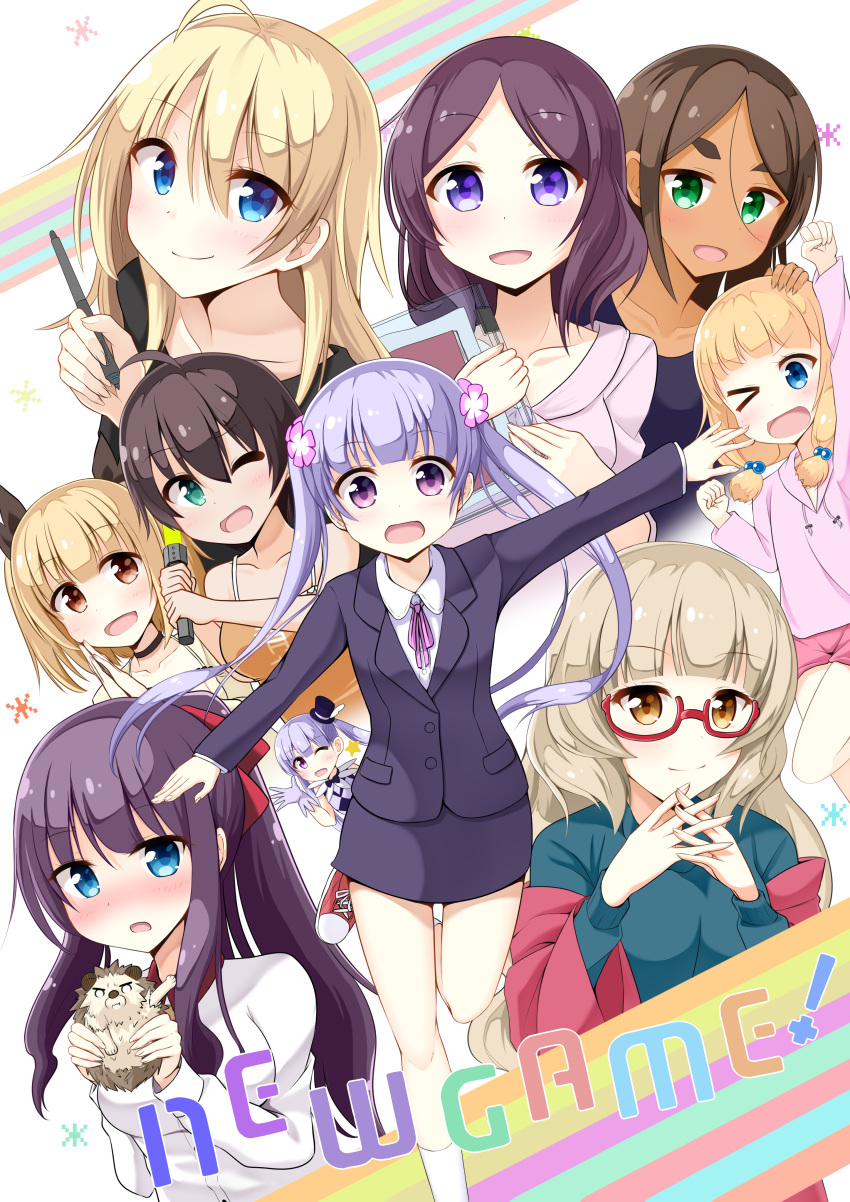 >_o, 6+girls, absurdres, ahagon_umiko, ahoge, aqua_eyes, blonde_hair, blue_eyes