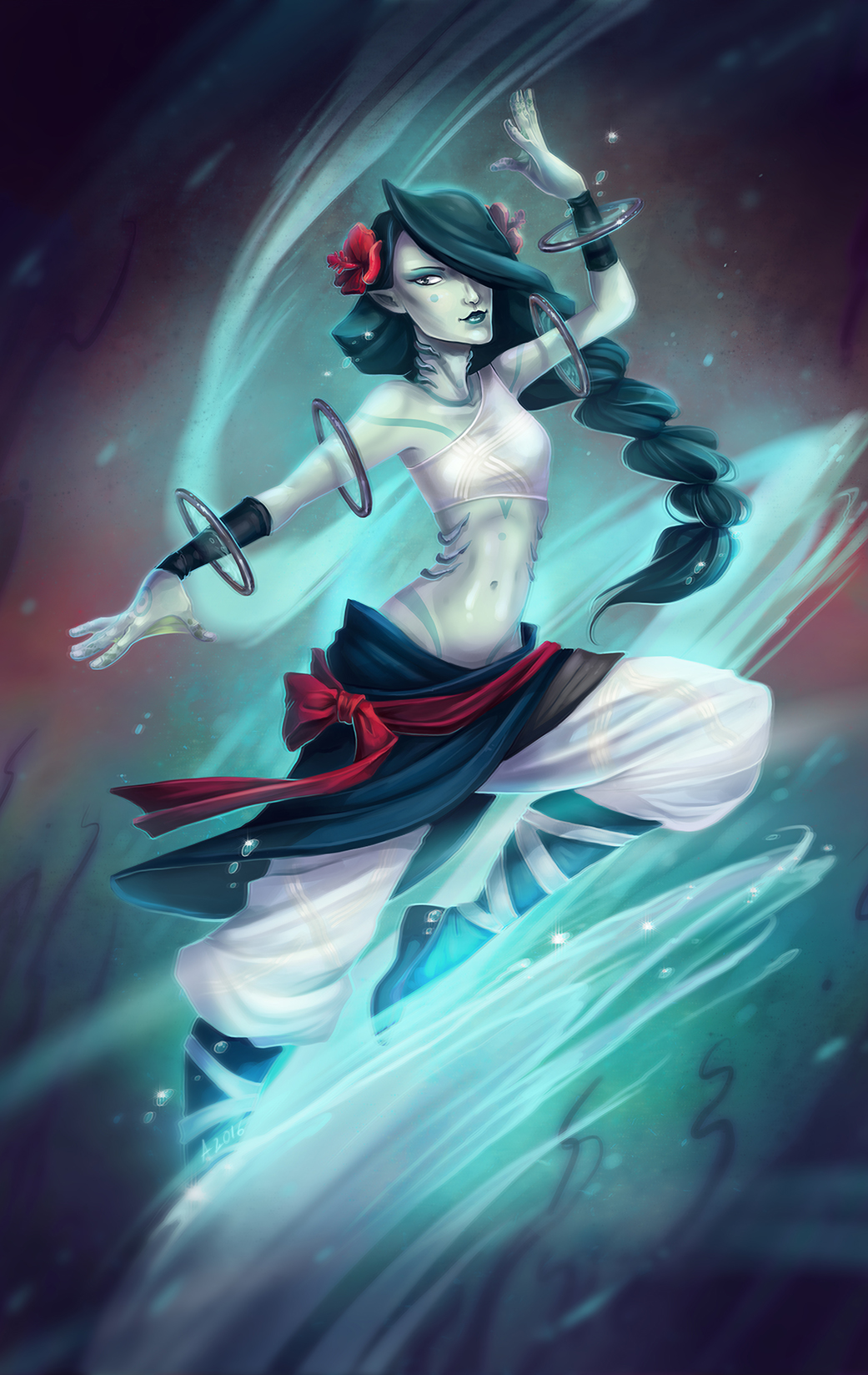 1girl, alani, alien, artist_name, avionetca, battleborn, braid, flower