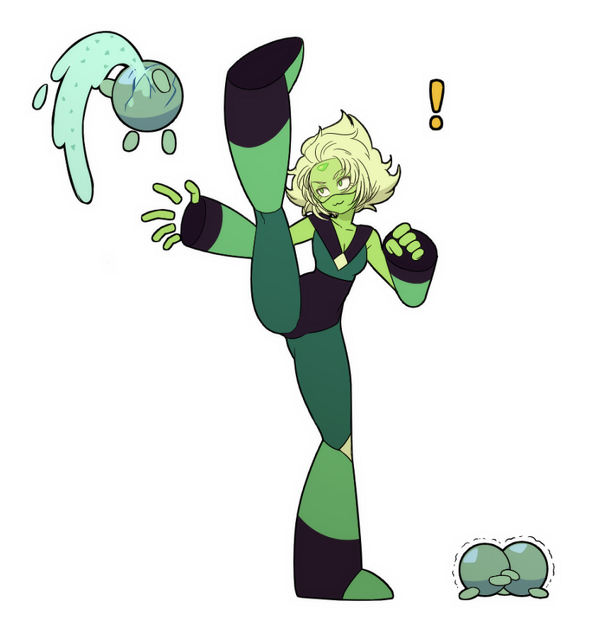 1girl, forehead_jewel, green_hair, green_skin, peridot_(steven_universe), short_hair, sikaku367, smile