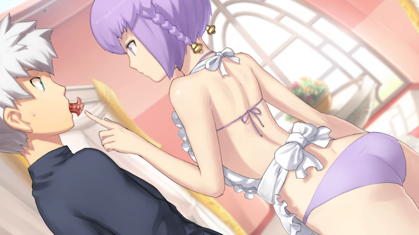1boy, 1girl, aoto_(ar_tonelico), apron, ar_tonelico, ar_tonelico_iii, ass, back