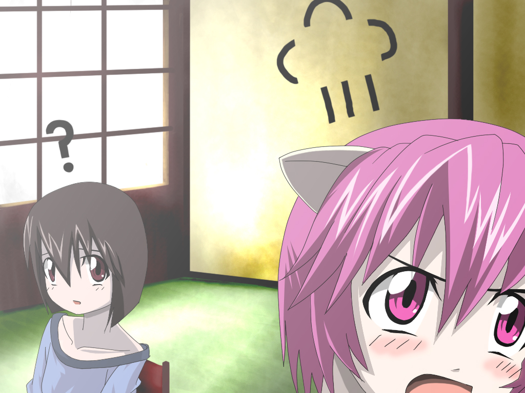 00s, 2girls, blush, brown_hair, elfen_lied, mayu_(elfen_lied), multiple_girls, nana_(elfen_lied)