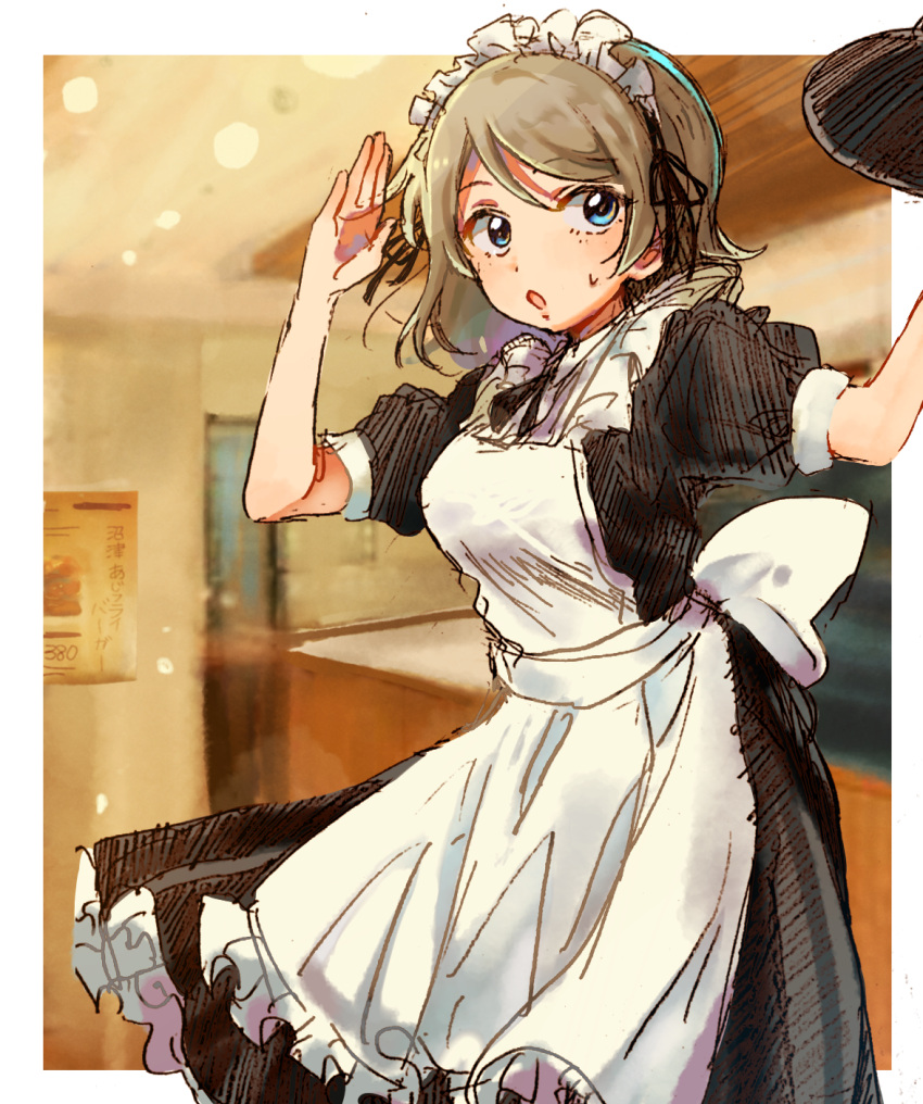 1girl, alternate_costume, blue_eyes, brown_hair, enmaided, highres, kohane_(633975), love_live!