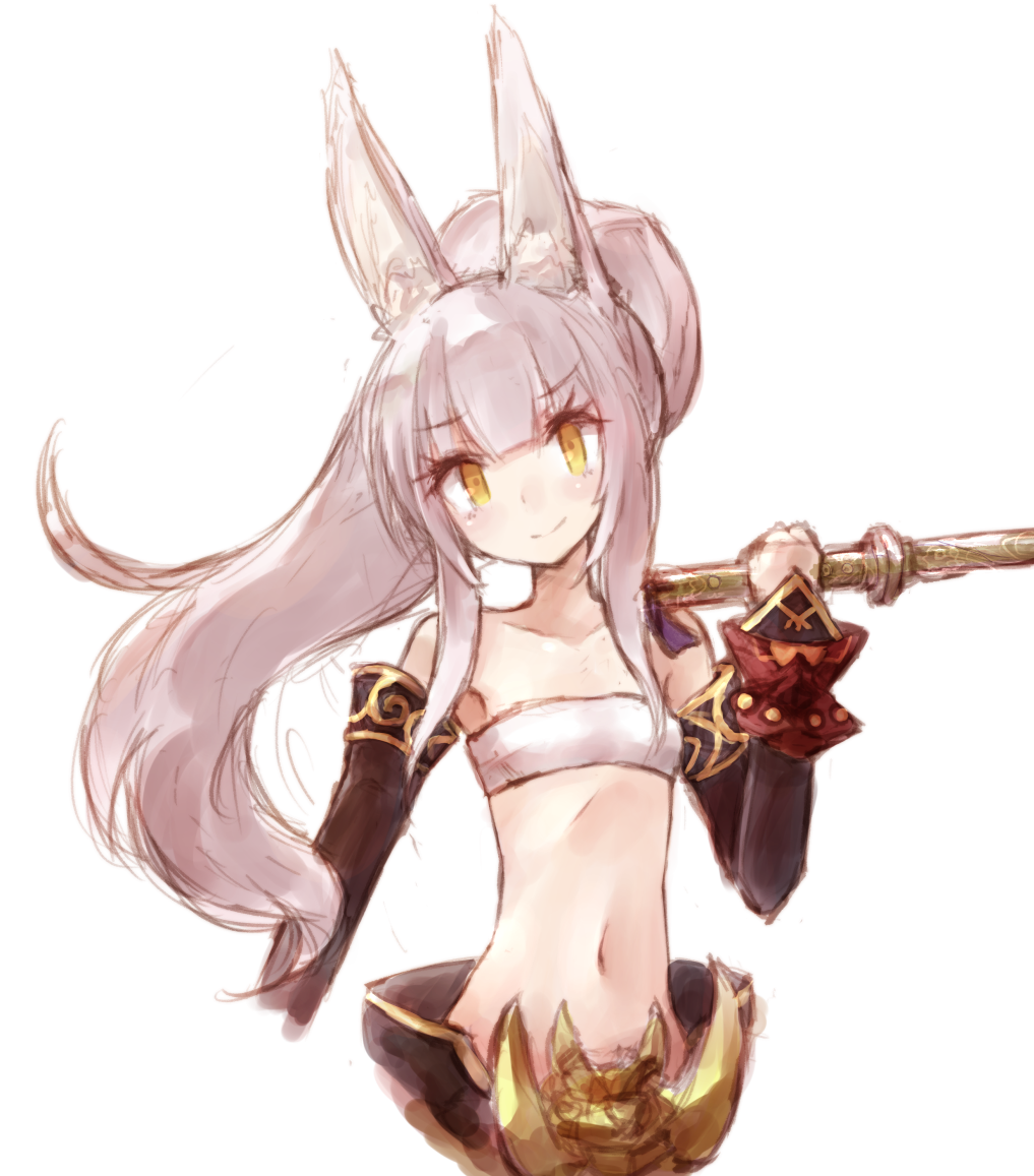 1girl, animal_ears, bandeau, buran_(kure), detached_sleeves, long_hair, masurao_(sekaiju), midriff