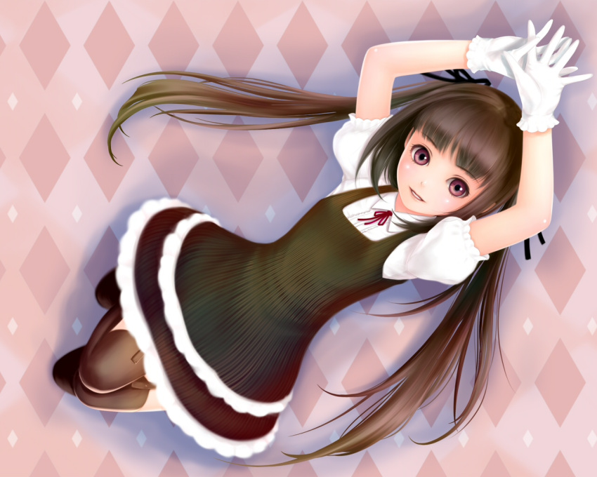 blush, brown_hair, flat_chest, gloves, kooh, loli, long_hair, pangya, purple_eyes, skirt, thigh_highs, thighhighs, twintails, wallpaper, yori