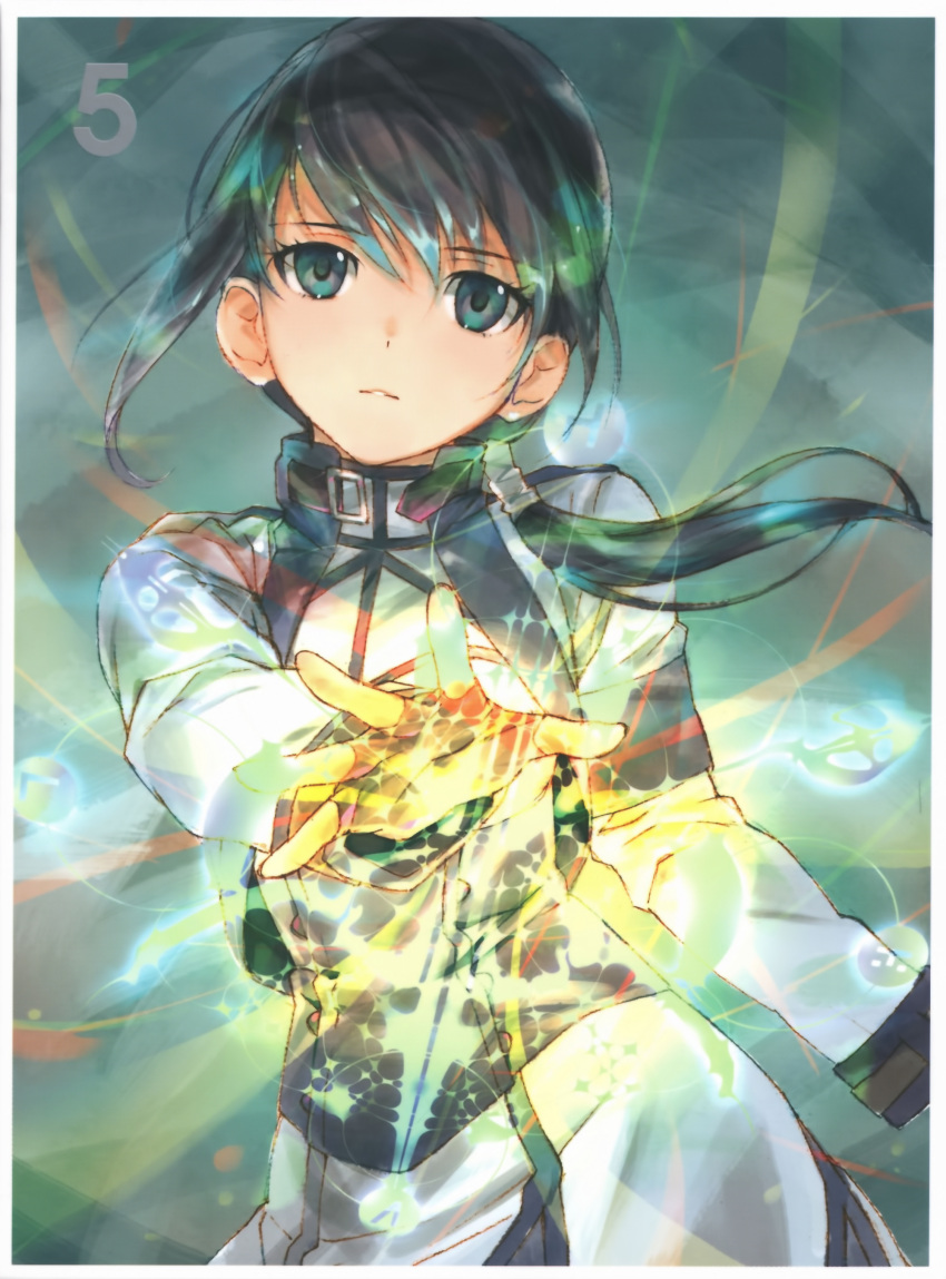 1girl, absurdres, black_gloves, black_hair, fingerless_gloves, gloves, green_eyes, hai_to_gensou_no_grimgar