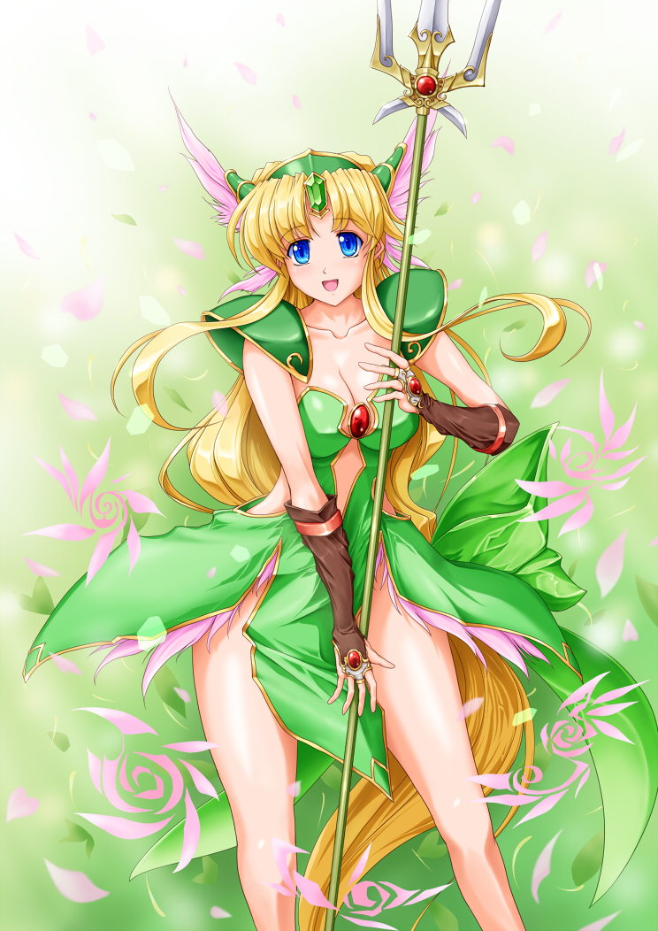 1girl, :d, absurdly_long_hair, blonde_hair, blue_eyes, blush, breasts, brown_gloves