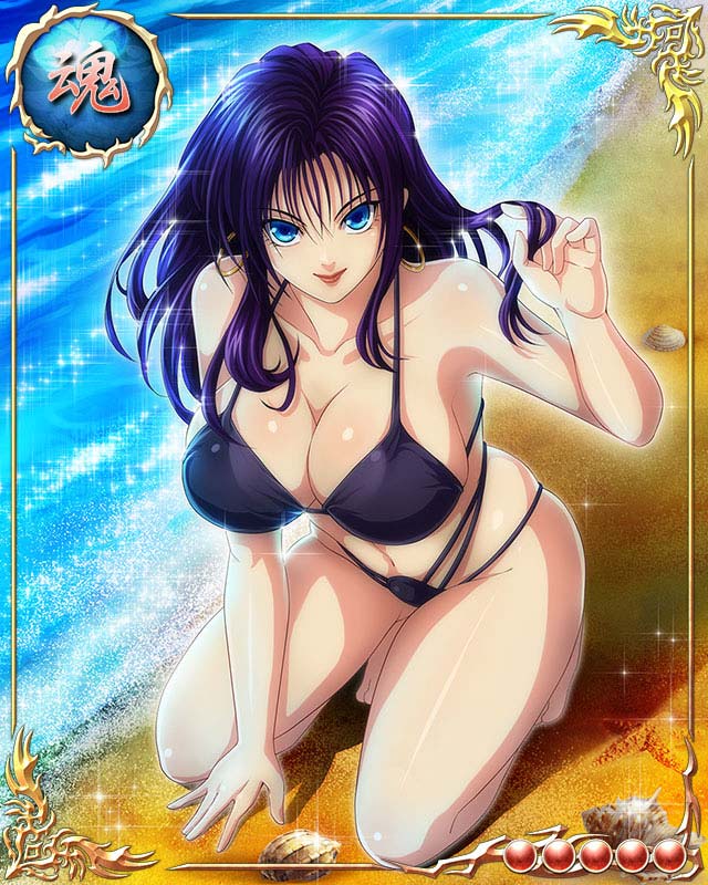 1girl, adjusting_hair, bare_arms, bare_legs, bare_shoulders, barefoot, bastard!!, beach