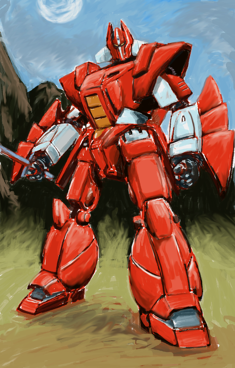 80s, galient, highres, itsuka_(ituka), kikou-kai_galient, mecha, no_humans, sword