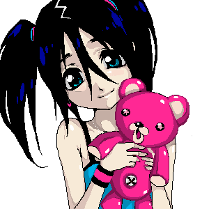 bleach, hair_between_eyes, lowres, smile, stuffed_animal, stuffed_toy, teddy_bear, tsumugiya_ururu