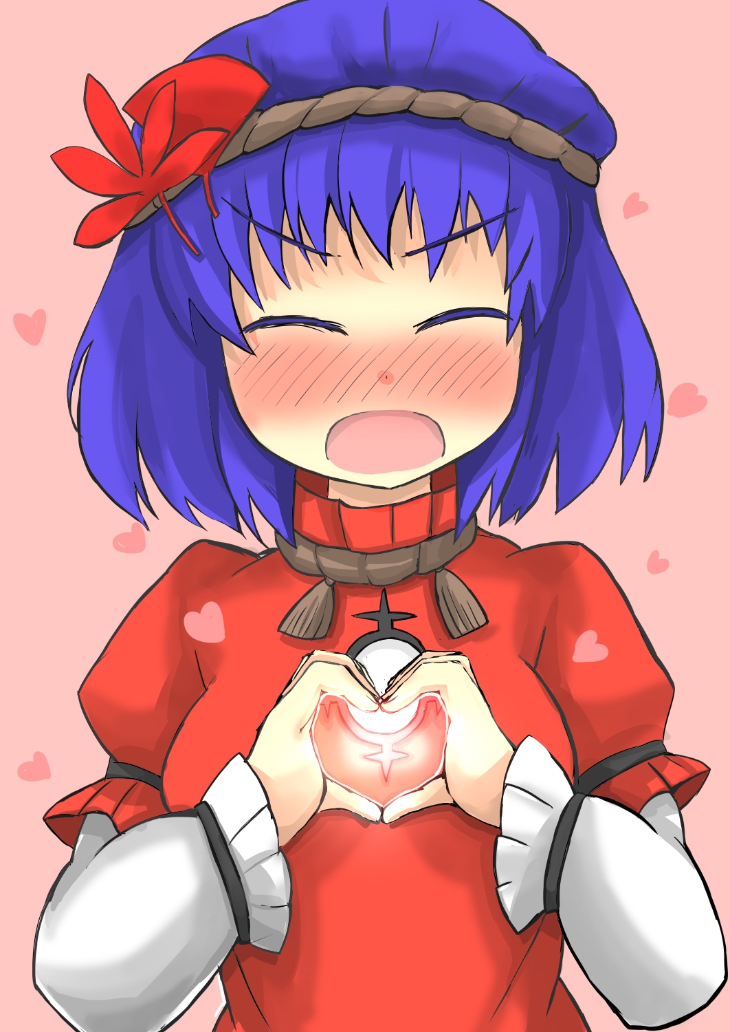 1girl, autumn_leaves, closed_eyes, gaoo_(frpjx283), head_leaves, heart, heart_hands, highres