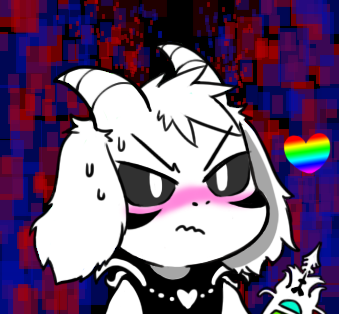 >:/, 1boy, asriel_dreemurr, black_sclera, blush, chibi, facial_mark, gyate_gyate
