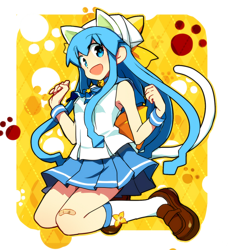 1girl, :d, alternate_costume, animal_ears, bandaid, bandaid_on_knee, bangs, bell