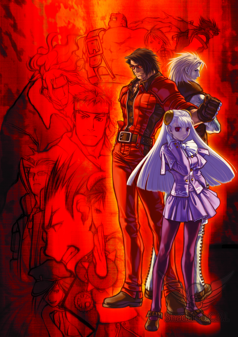 4girls, 6+boys, 90s, alex_(street_fighter), artist_request, black_hair, blonde_hair, capcom