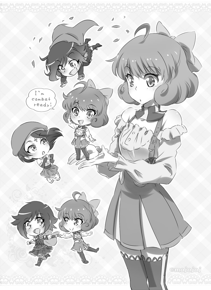 3girls, android, cap, chibi, ciel_soleil, dual_persona, gothic_lolita, hat