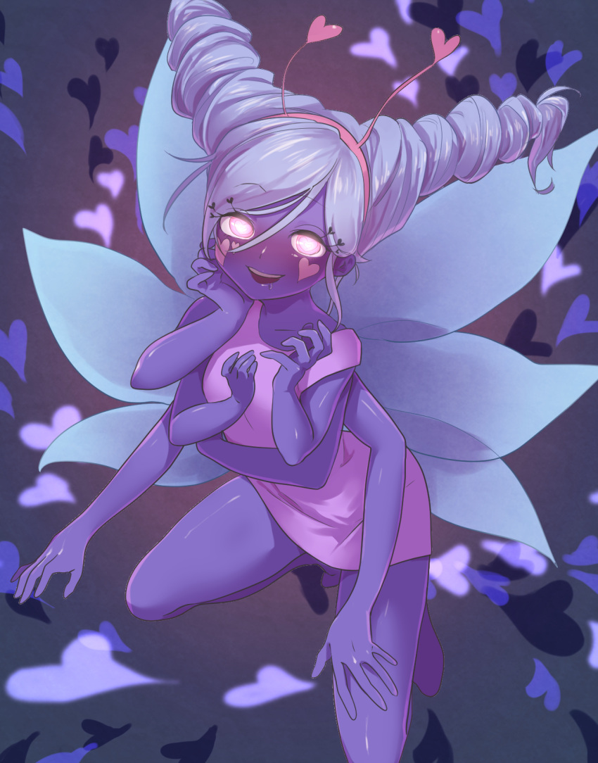 1girl, @_@, alternate_form, butterfly_wings, disney, drill_hair, drooling, extra_arms
