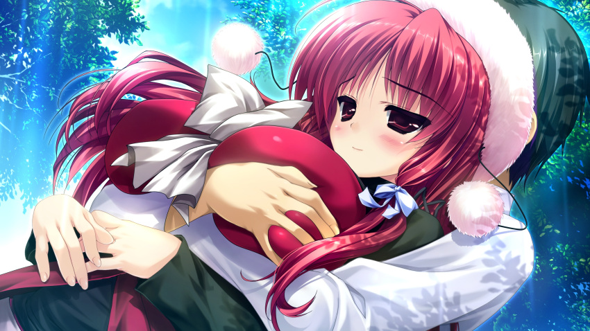 1boy, 1girl, black_hair, blush, bow, breast_grab, breasts, clochette_(company)