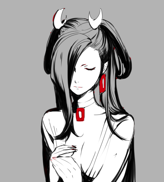 00s, 1girl, choker, closed_eyes, closed_mouth, earrings, egawa_satsuki, gankutsuou