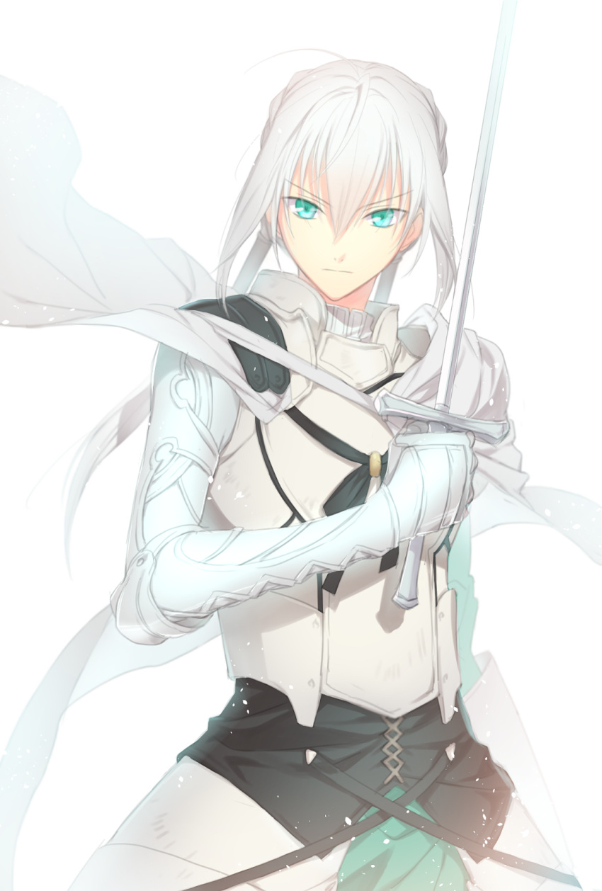 1boy, ahoge, armor, bedivere, blue_eyes, cape, fate/grand_order, fate_(series)
