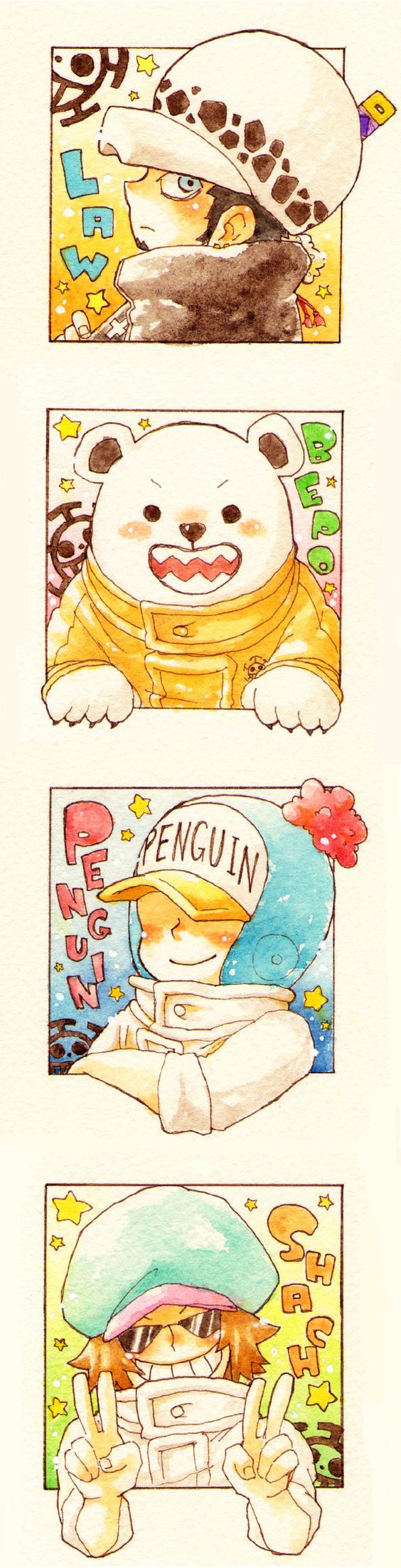4boys, artist_request, bear, bepo, blue_eyes, coat, double_v, earflap_hat
