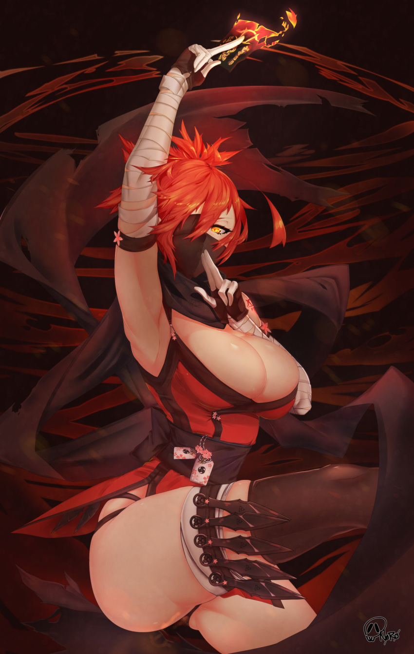 1girl, animal_ears, arm_up, armpits, bandage, bandaged_arm, black_legwear, black_panties
