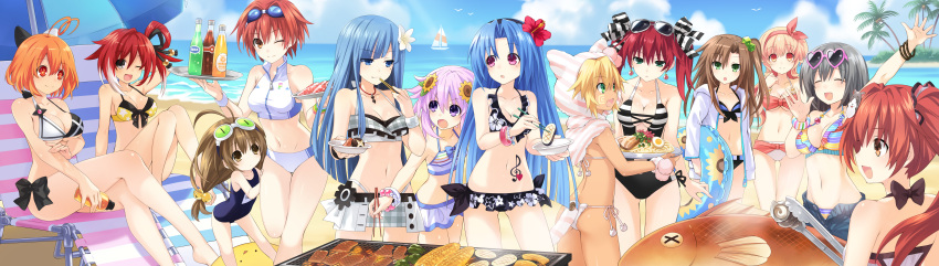 5pb_(choujigen_game_neptune), 6+girls, :o, ;d, absurdres, ahoge, animal_hood, ass