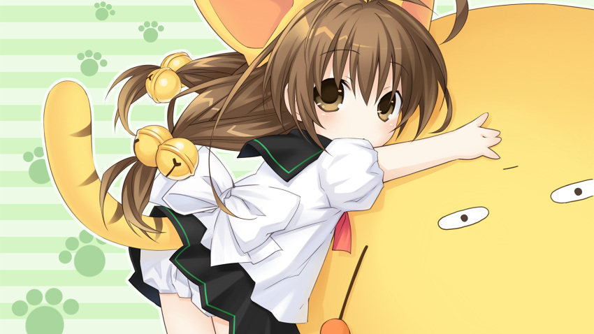 1girl, bell, blonde_hair, blue_eyes, broccoli_(choujigen_game_neptune), brown_eyes, brown_hair, choujigen_game_neptune