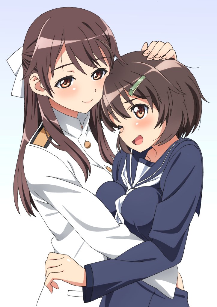 2girls, blush, hair_clip, hug, karibuchi_hikari, karibuchi_takami, kogarashi51, long_hair