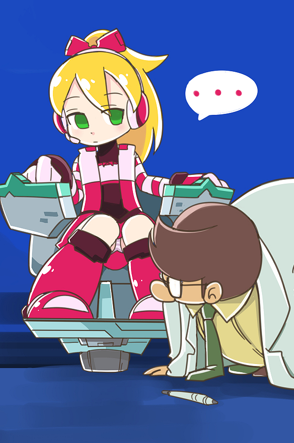 ..., 1boy, 1girl, call_(mighty_no._9), call_f, chair, child, eyebrows