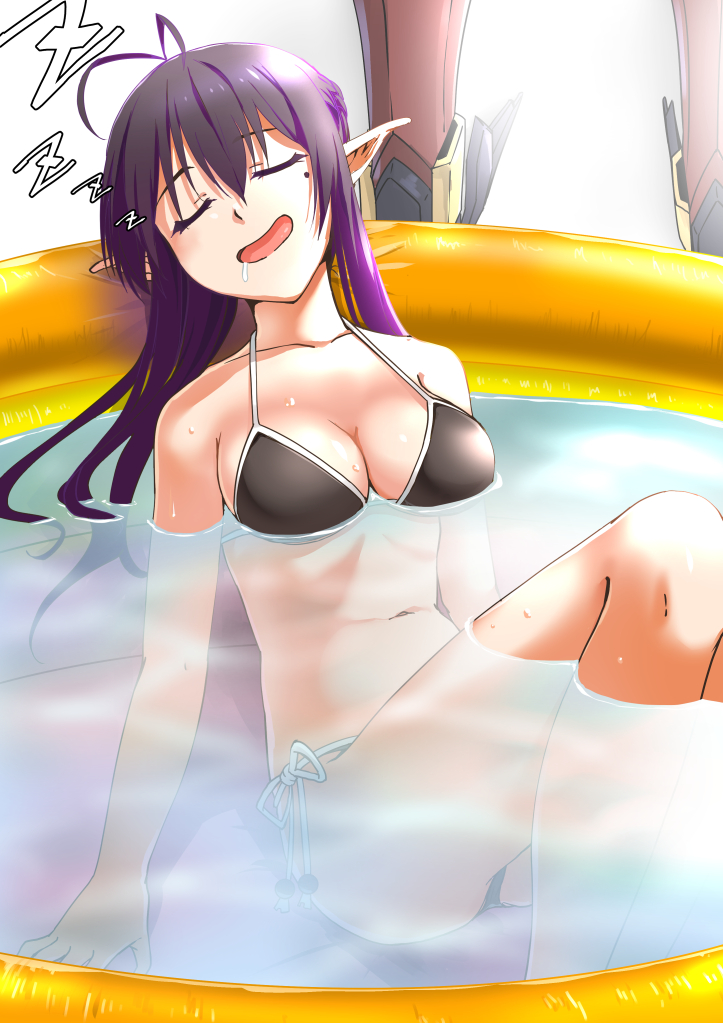1girl, antenna_hair, arm_support, as, breasts, closed_eyes, collarbone, drooling