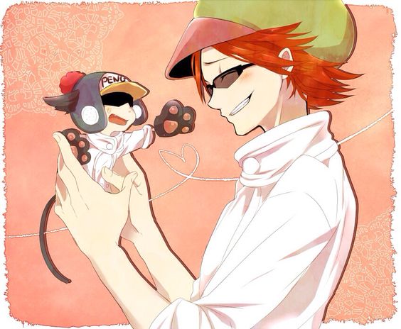 2boys, artist_request, cat_ears, cat_tail, earflap_hat, glasses, hat, hat_pompom, heart_pirates, male_focus, miniboy, multiple_boys, one_piece, paw_gloves, penguin_(one_piece), pom_pom_(clothes), redhead, shachi_(one_piece), source_request, sunglasses, tail