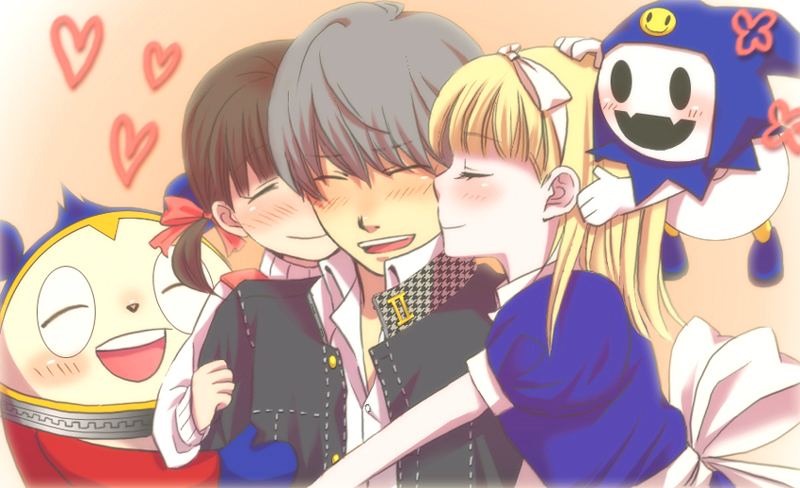 doujima_nanako, ebimayo, hug, jack_frost, kuma_(persona_4), narukami_yuu, persona, persona_4