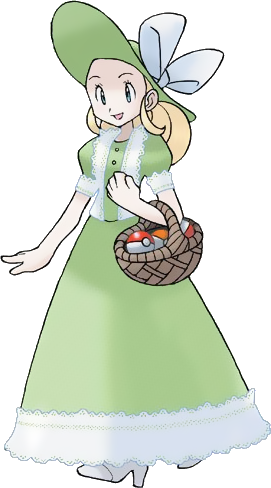 1girl, blonde_hair, dress, high_heels, lady_(pokemon), npc_trainer, official_art, sugimori_ken