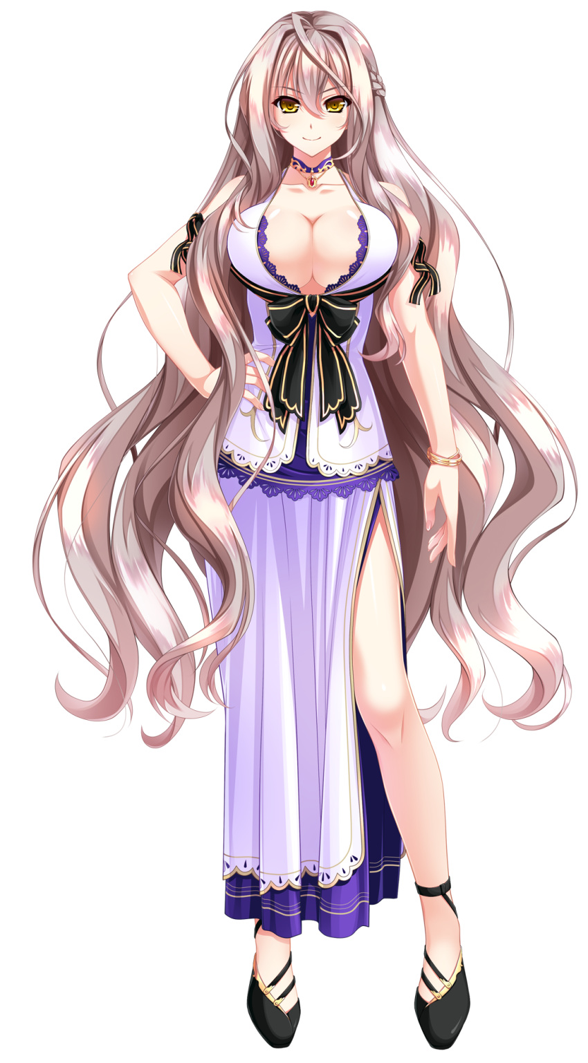 1girl, amasaka_takashi, arcelias_pendragon, bracelet, breasts, cleavage, dress, full_body