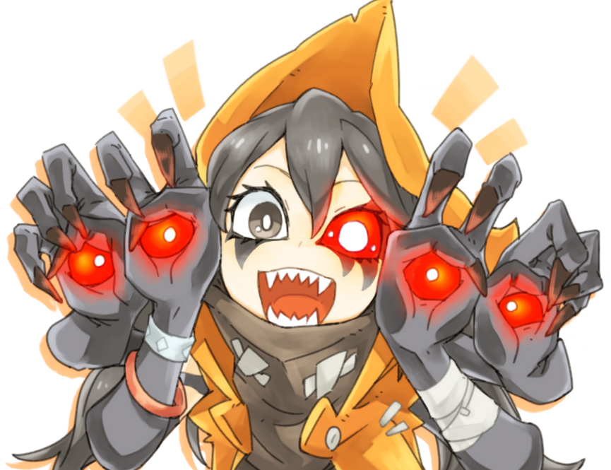 1girl, alien, battleborn, black_hair, claws, extra_arms, gillot, glowing