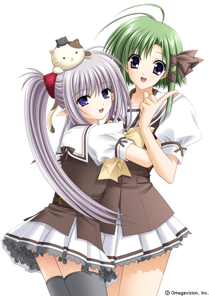 cat, green_hair, hug, long_hair, nishimata_aoi, official_art, plushies, primula