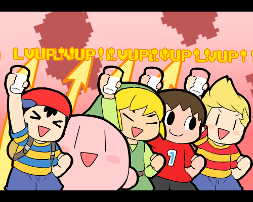 5boys, baseball_cap, black_eyes, black_hair, blonde_hair, brown_hair, crossover, doubutsu_no_mori, group, hoshi_no_kirby, kasugai_(de-tteiu), kirby, kirby_(series), lucas, milk, mother_(game), mother_2, mother_3, multiple_boys, ness, nintendo, short_hair, super_smash_bros., the_legend_of_zelda, the_legend_of_zelda:_the_wind_waker, toon_link, villager_(doubutsu_no_mori), xd