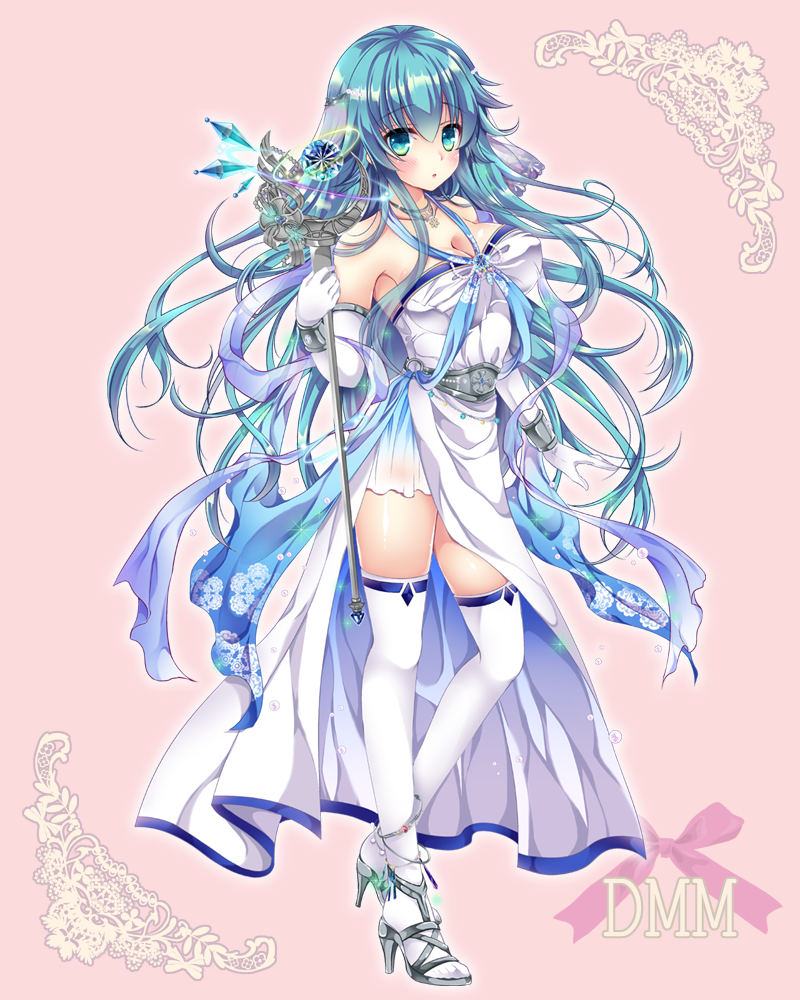 1girl, :o, aqua_eyes, aqua_hair, bare_shoulders, blush, bracelet, breasts