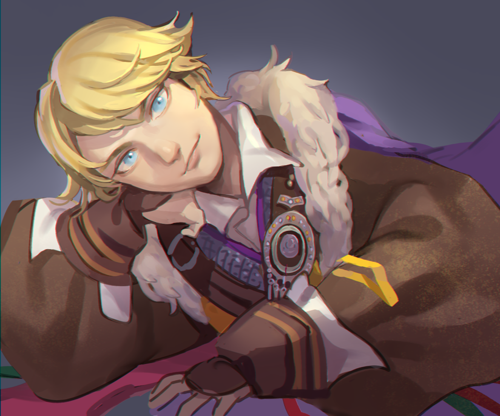 1boy, blonde_hair, blue_eyes, brown_gloves, chinese_clothes, flipped_hair, gloves, juan_can_yun