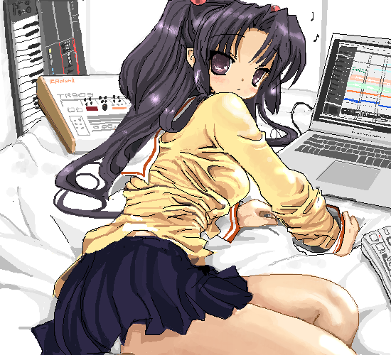 clannad, computer, computer_keyboard, ichinose_kotomi, instrument, juuyon, keyboard, keyboard_(instrument)