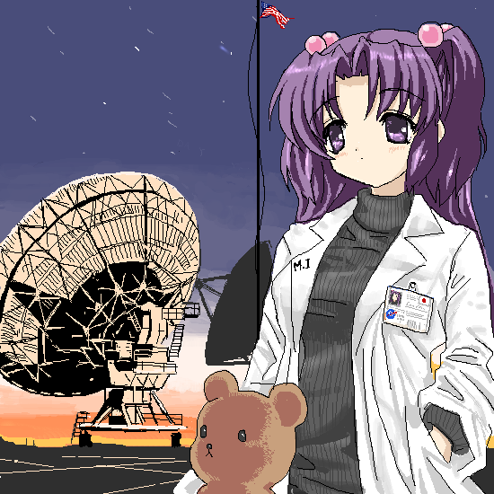 clannad, hair_bobbles, hair_ornament, ichinose_kotomi, juuyon, labcoat, long_hair, name_tag