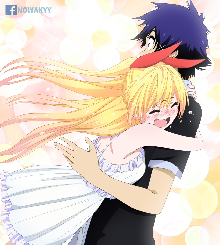 1boy, 1girl, absurdres, anime_coloring, blonde_hair, closed_eyes, colored, crying