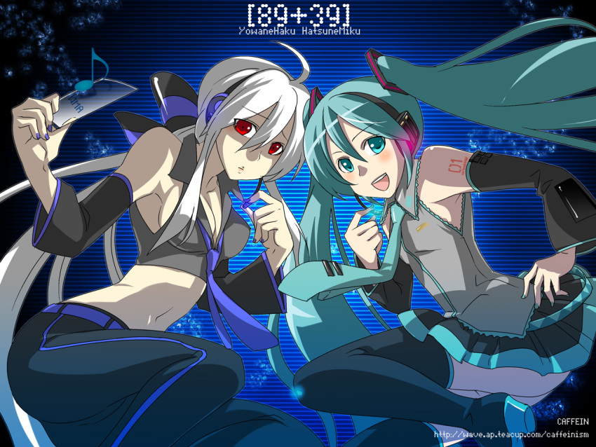 ahoge, breasts, caffein, cleavage, detached_sleeves, green_eyes, green_hair, hatsune_miku