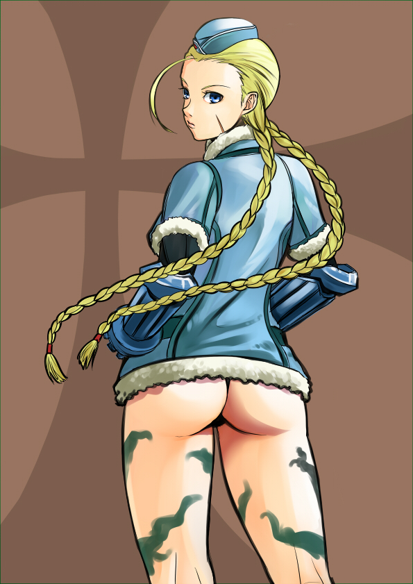 blonde_hair, blue_eyes, braid, cammy_white, garrison_cap, gloves, hat, street_fighter