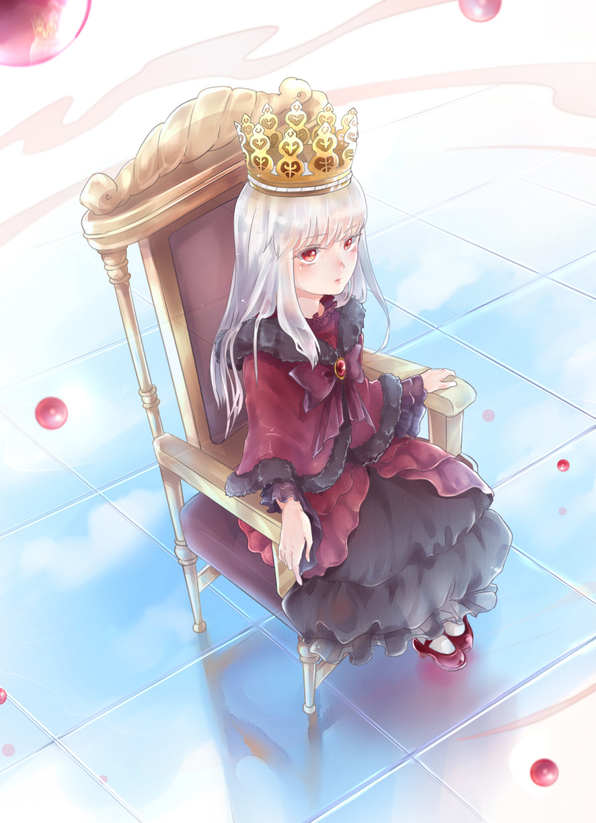 1girl, bluebluecathy, crown, dress, highres, k_(anime), kushina_anna, red_eyes
