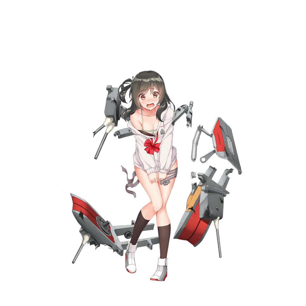 1girl, anchor, bare_legs, black_hair, black_legwear, blush, bottomless, bow