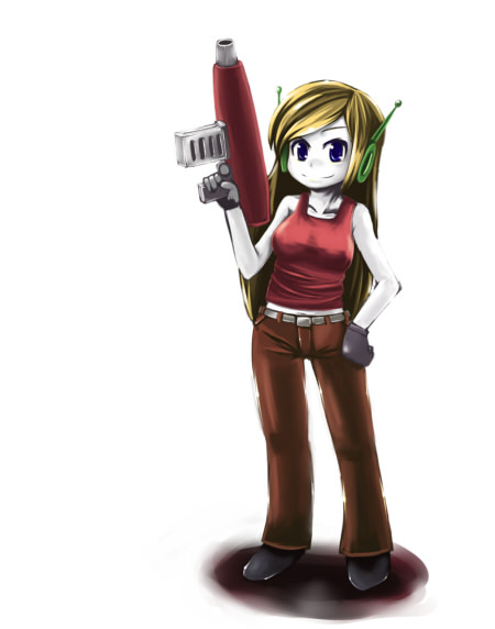 ameimo, blonde_hair, cave_story, curly_brace, doukutsu_monogatari, gun, solo, weapon